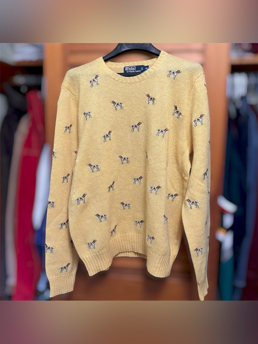 Vintage 90s Polo Ralph Lauren Embroidered Hunting Pointer Dog Wool Sweater XL